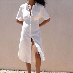 OAK + FORT Cream Linen Dress in Cream